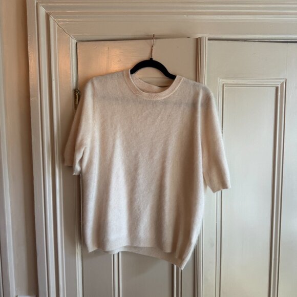 Soft Goat Brushed Cashmere Short Sleeve Sweater Feather White - Picture 5 of 6